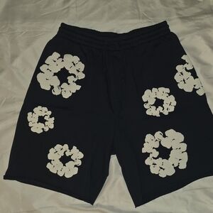 Black Floral Ring Print Athletic Shorts for Men